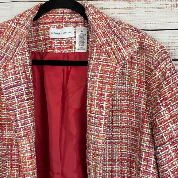 Women's NWT Alfred Dunner Pink Red Tweed Open Front Blazer Jacket Lined Size 20 - Picture 3 of 8